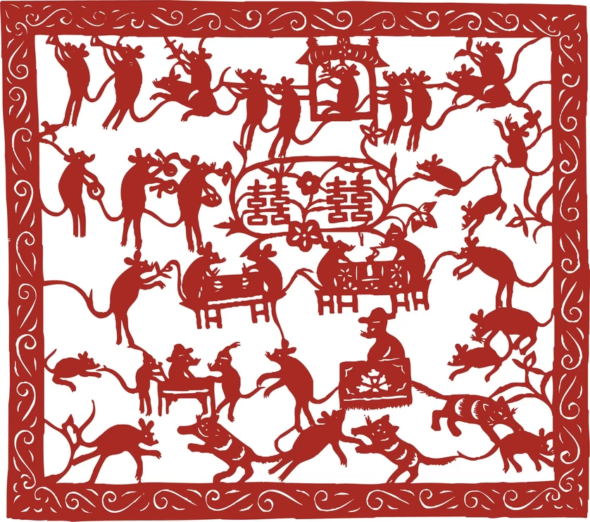 中国风中式传统喜庆民俗人物动物窗花剪纸插画边框AI矢量PNG素材【2834】